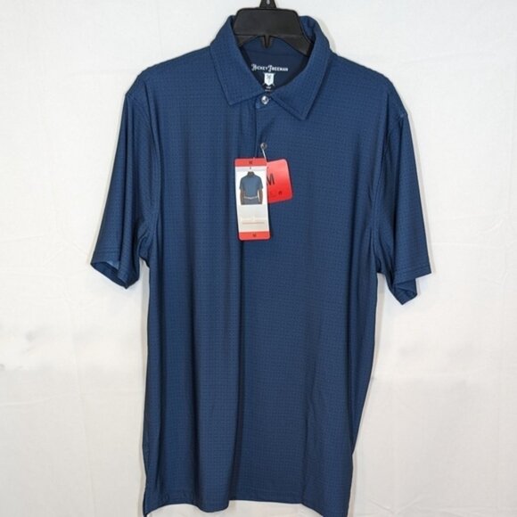 NWT Hickey Freeman Blue Short Sleeve Golf Polo with Geometric Print, size M - Picture 3 of 6